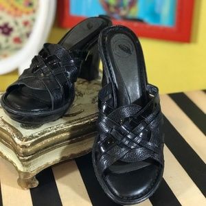 EUC Black Leather Nurture Wedge Sandal - Sz 8.5